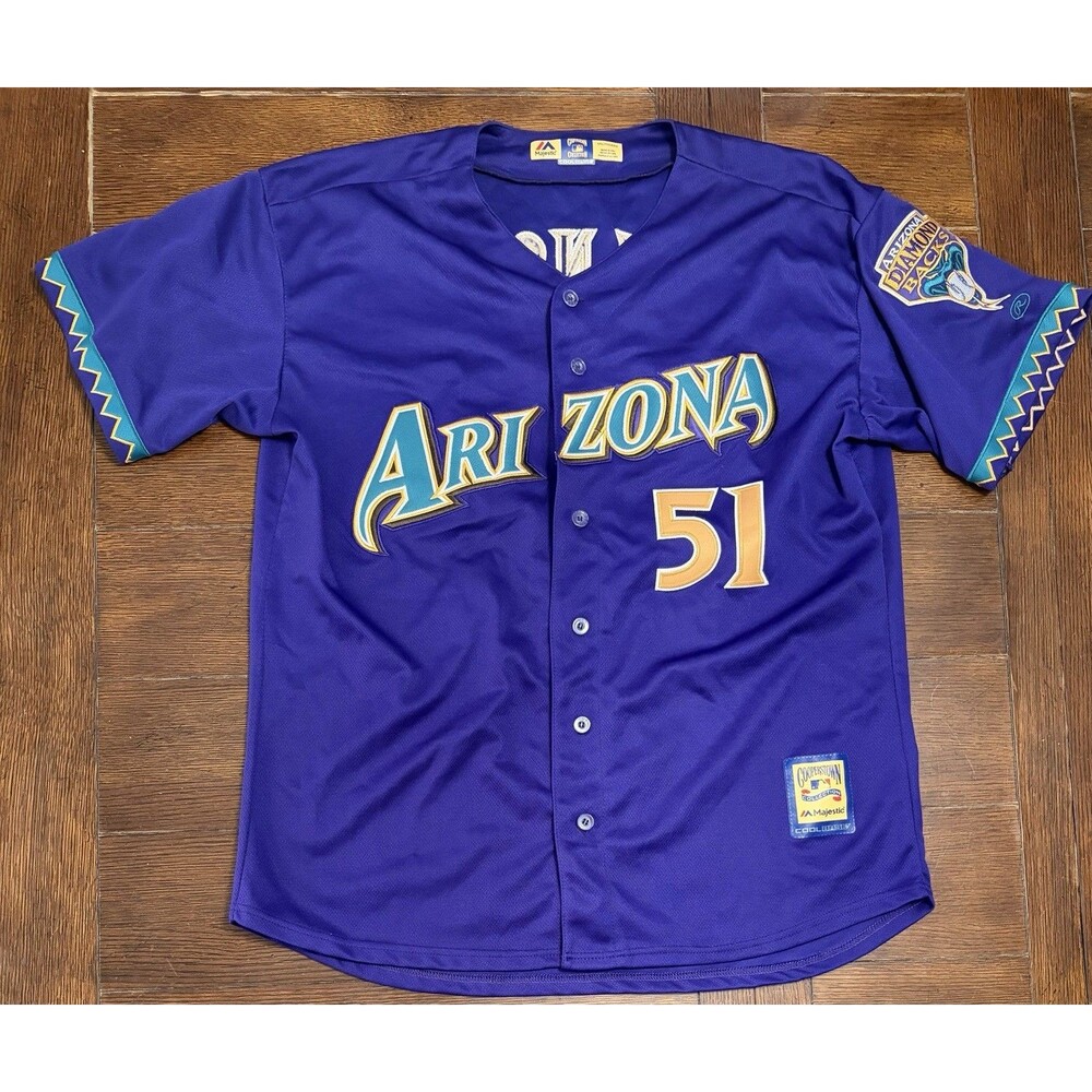 Majestic Randy Johnson Arizona Diamondbacks #51 Purple Stitched Jersey Mens 2XL